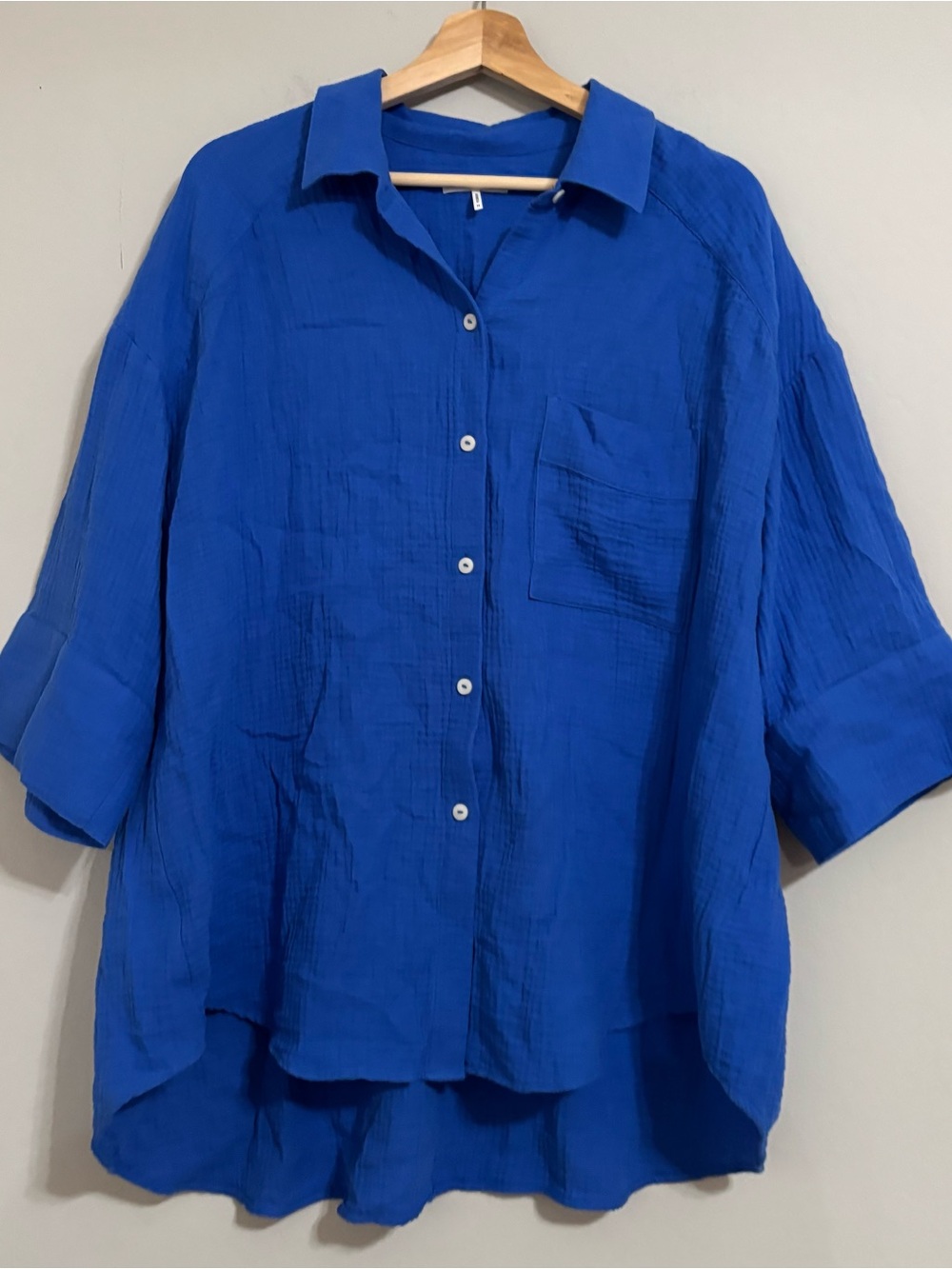 NEW Foxcroft Joanna Cotton Gauze 3/4 Sleeve Tunic - Azure Blue
